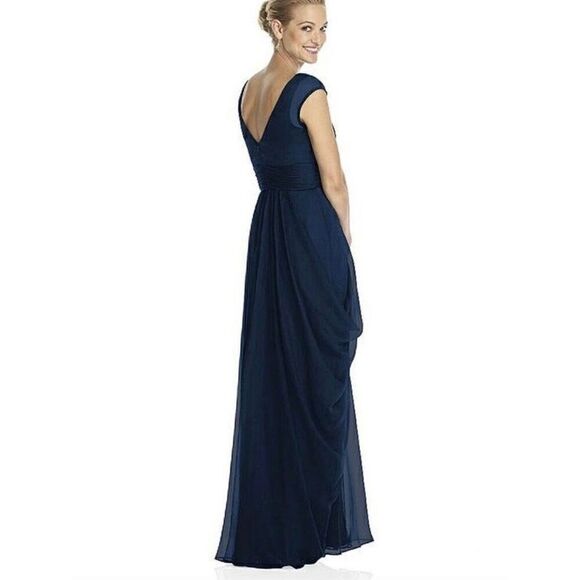 NEW Lela Rose Women’s 0 Navy Georgette Full Length Prom/Bridesmaid Dress Gown - Picture 2 of 7